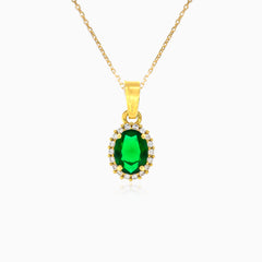 Anhänger aus Gelbgold mit oval geschliffenem Smaragd und Halo aus Zirkonia
