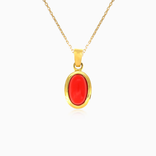 Gelbgold-Anhänger mit natürlichem rotem Korallen-Oval