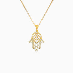 Zlatý zirkonový přívěsek Hamsa