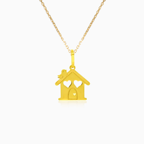 Pendentif maison d’oiseau en or charmant