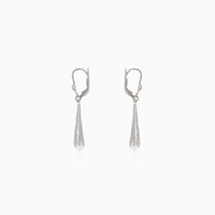 Carved dangling white gold drop earrings