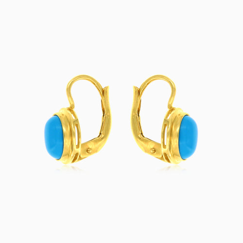Cabochon-Ohrstecker aus Gold mit ovalem Türkis