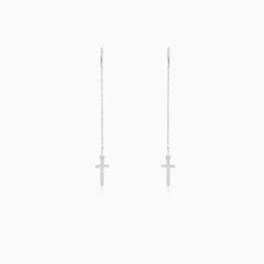 Kettenohrringe mit Kreuz aus Weißgold