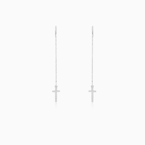 Kettenohrringe mit Kreuz aus Weißgold