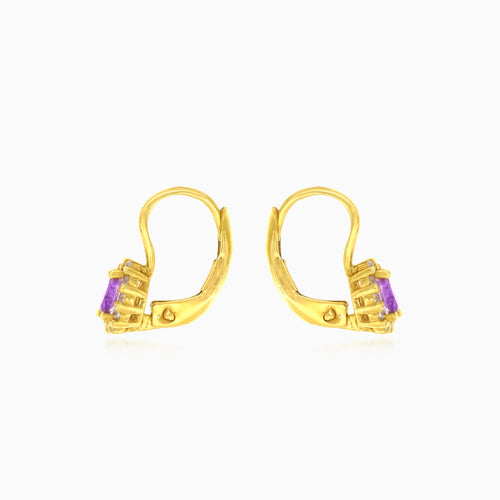 Boucles d’oreilles halo en or jaune avec améthyste violette taille ovale