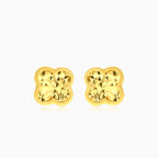 Pendientes de botón con trébol simbólico en oro amarillo