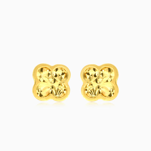 Pendientes de botón con trébol simbólico en oro amarillo