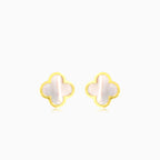 Yellow gold mother of pearl clover leaf stud earring