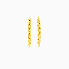 Yellow gold twisted round hoop earrings