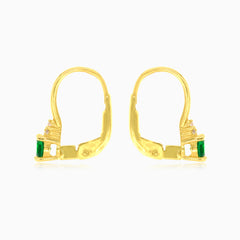 Gold earrings with synthetic emerald and cubic zirconia