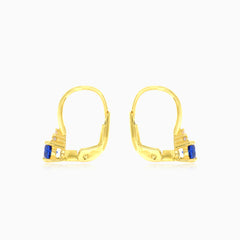Zlaté náušnice s modrým safírem a kubickými zirkony