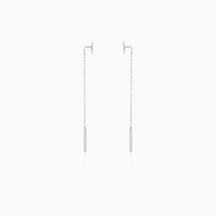 Chain earrings with plate in white gold