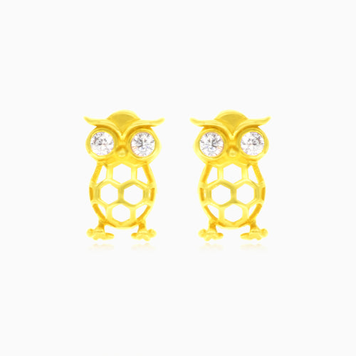 Goldene Eulen-Steckerohrringe mit Zirkonia