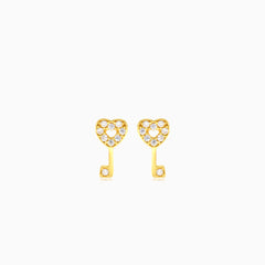 Gelbgold-Ohrstecker mit Herzschlüssel und Zirkonia