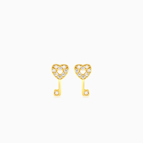 Gelbgold-Ohrstecker mit Herzschlüssel und Zirkonia