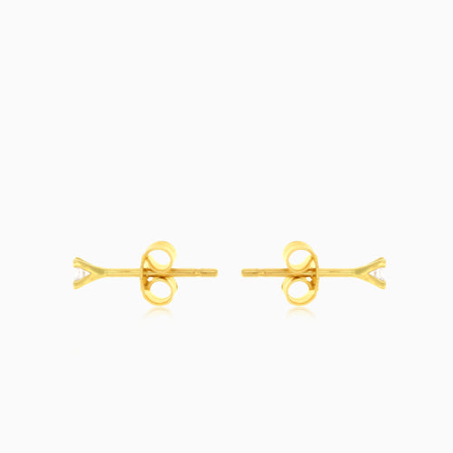Yellow gold stud earrings with round cubic zirconia