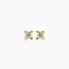 Yellow gold stud earrings with round cubic zirconia