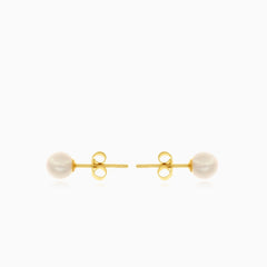 Boucles d'oreilles en or jaune et perle blanche