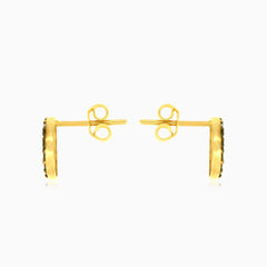Pendientes de círculo de oro amarillo con ónix negro