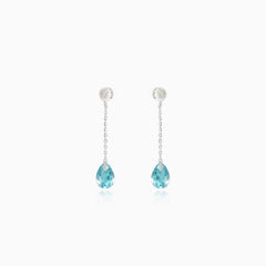 White gold chain earrings with topaz