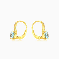 Zlaté náušnice s modrým topazem a kubickými zirkony