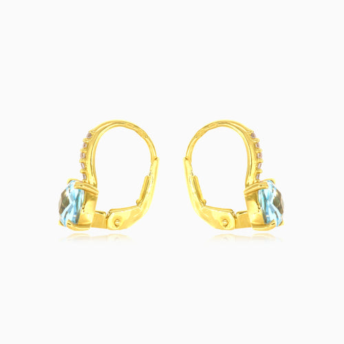 Zlaté náušnice s modrým topazem a kubickými zirkony