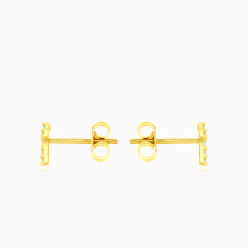 Yellow gold cubic zirconia cross stud earring