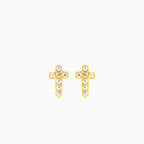 Yellow gold cubic zirconia cross stud earring