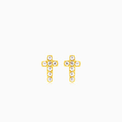 Yellow gold cubic zirconia cross stud earring