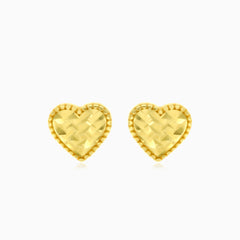 Gelbgoldene Herz-Post-Ohrringe mit Diamantschliff
