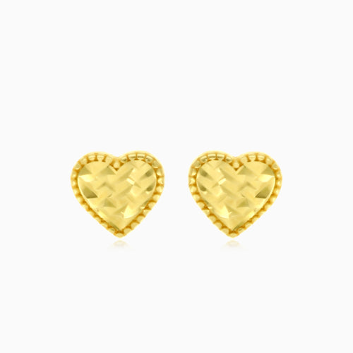 Gelbgoldene Herz-Post-Ohrringe mit Diamantschliff