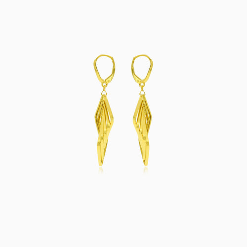 Gelbgoldene eckige Hängeohrringe in geometrischem Design