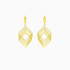 Gelbgoldene eckige Hängeohrringe in geometrischem Design