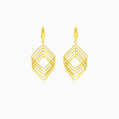 Gelbgoldene eckige Hängeohrringe in geometrischem Design