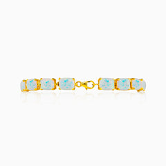 Pulsera de oro amarillo con ópalo blanco rectangular