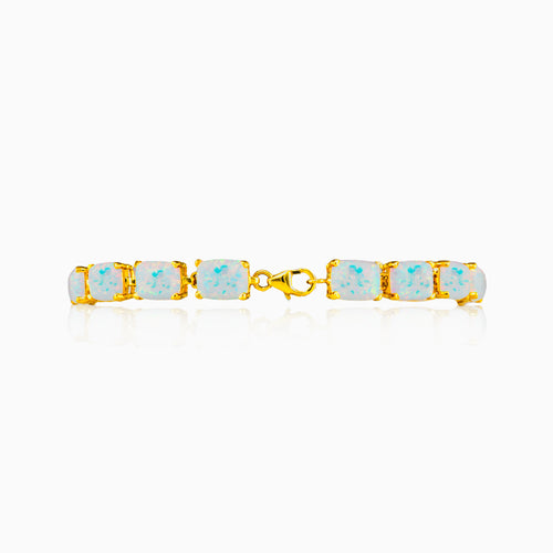 Pulsera de oro amarillo con ópalo blanco rectangular