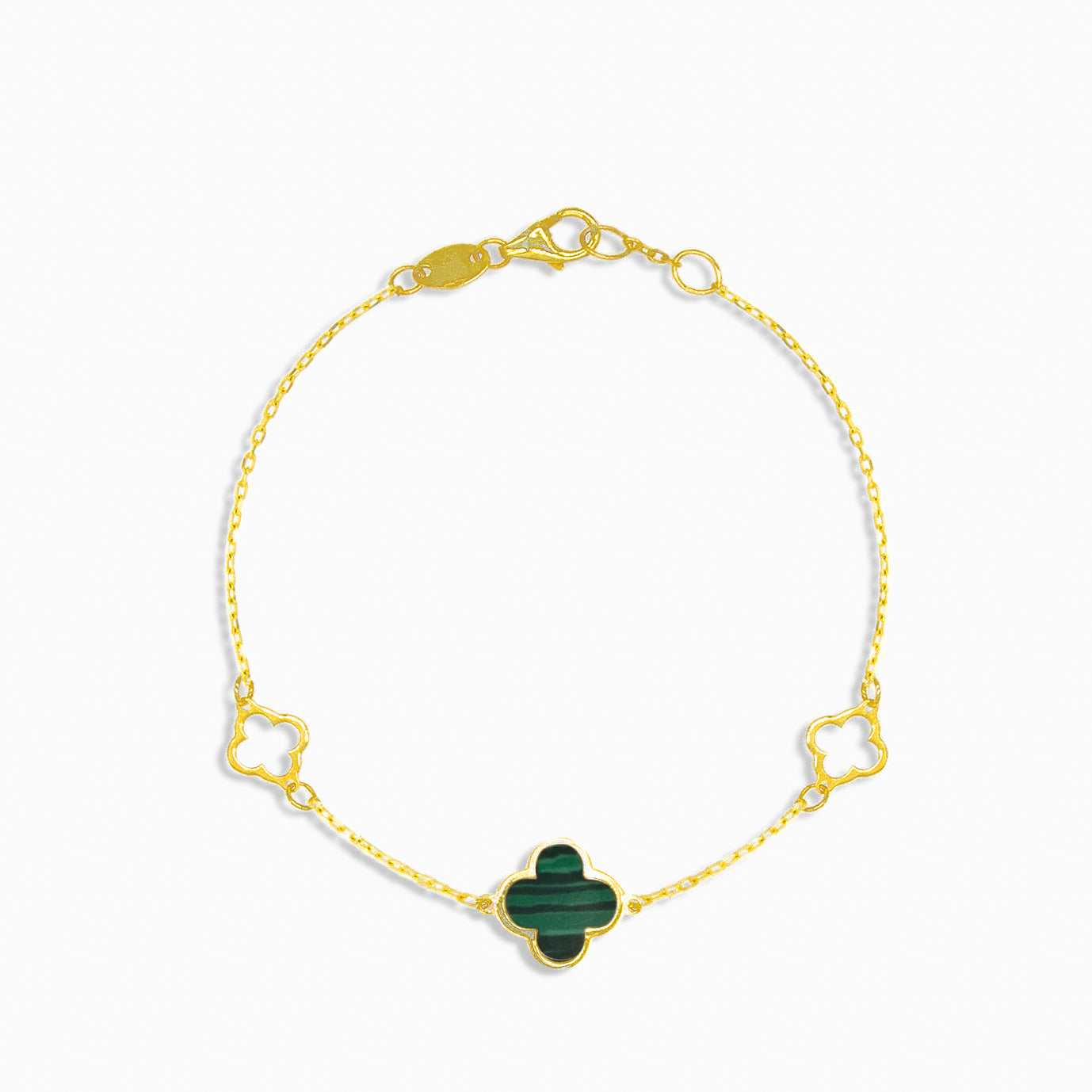 14kt Gold Bracelet Adorned with Green Clover Leaf Accents