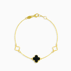 Bracelet en or avec trèfle en onyx noir