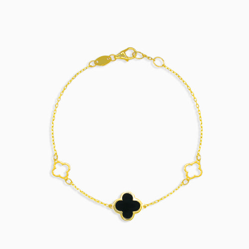 Bracelet en or avec trèfle en onyx noir