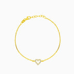 Gold bracelet with heart adorned with cubic zirconia