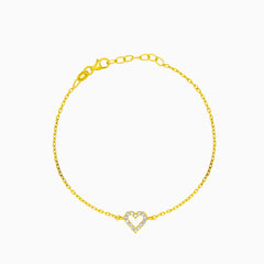 Gold bracelet with heart adorned with cubic zirconia
