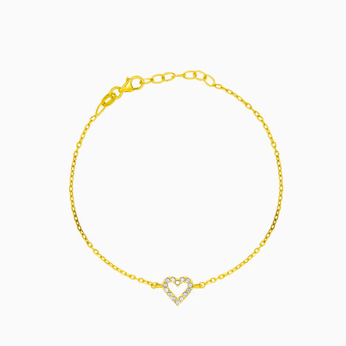 Gold bracelet with heart adorned with cubic zirconia