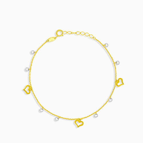 Chain bracelet with dangling hearts and stones