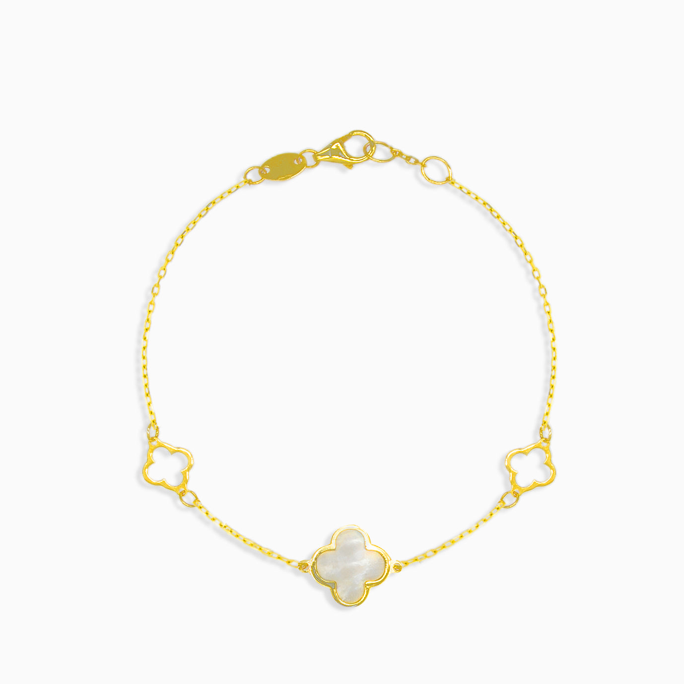 14kt Gold Bracelet Adorned with Clover Leaf and Nacre Iridescence – Princess  Jewellery