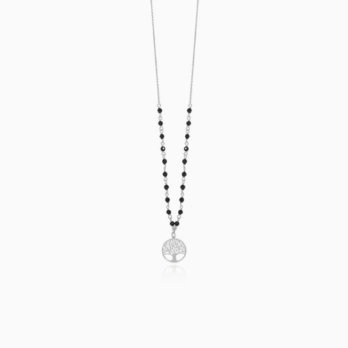 Wunderschöne Weißgoldkette mit Onyx und Lebensbaum-Anhänger