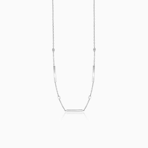 Minimalist necklace in white gold with balls and plate