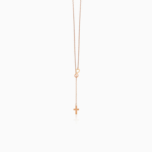 Einzigartige Halskette aus Roségold mit Kreuz- und Unendlichkeitsanhänger