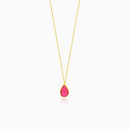Fine gold drop-shaped necklace with synthetic ruby