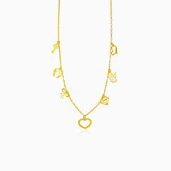 Gold necklace with symbols