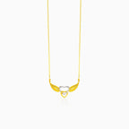 Gold necklace with angel wings and two-tone hearts